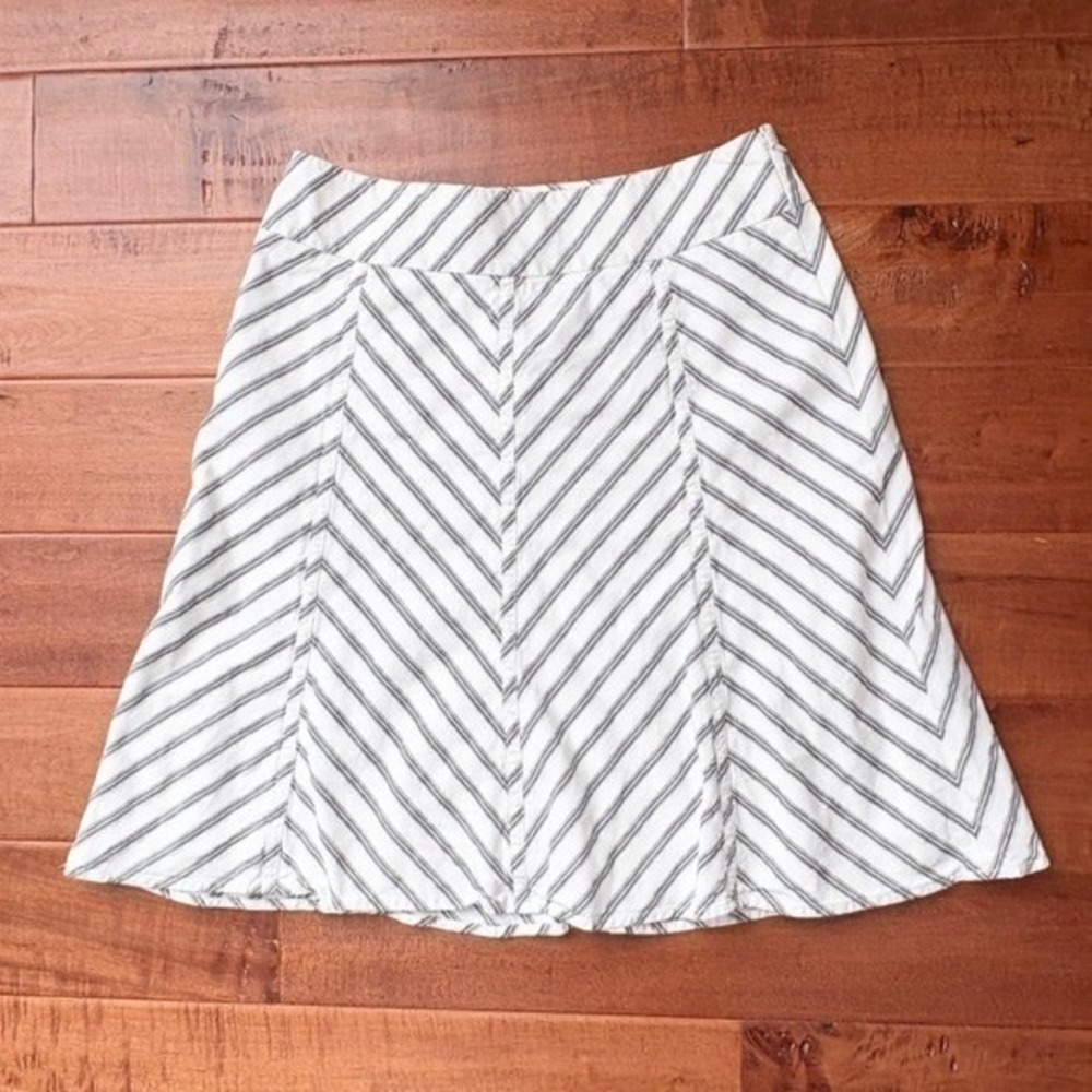 Ann Taylor LOFT Striped Linen Blend A-Line‎ Skirt Womens 8 White Black